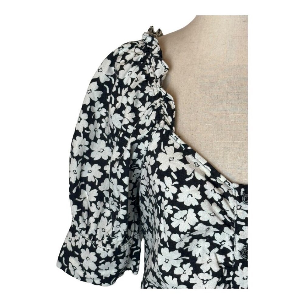 Who What Wear Dress Women Small Black White Floral Print Puff Sleeve Midi Boho — image 6 of 8